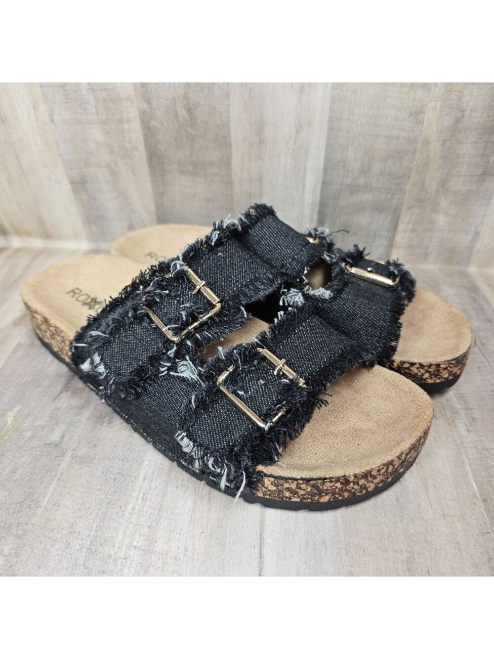 Roxoni Womans Size 37 Sandals Slip On Two Strap Slides‎ Buckle Shoes